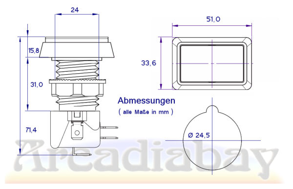 Taster rechteckig 33x50 mm Gelb